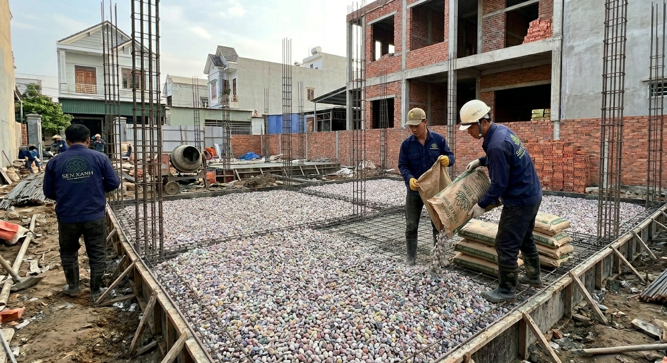 đá thạch anh vụn rải móng công trình